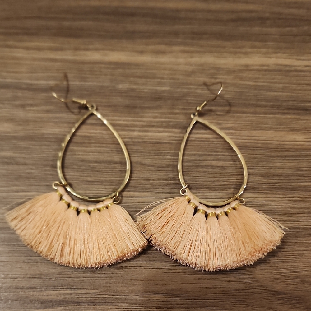 Elegant Gold and Cream Tassel Earrings